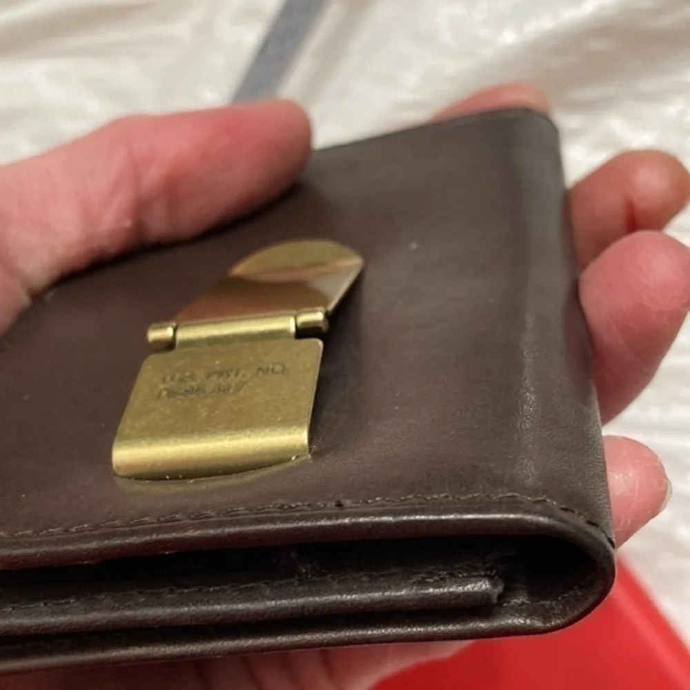 Fossil brown leather card holder money clip